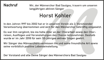 Anzeige von Horst Kohler von Schwäbische Zeitung