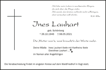 Anzeige von Ines Lauhart von Schwäbische Zeitung