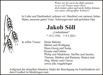 Anzeige von Jakob Söll von Schwäbische Zeitung