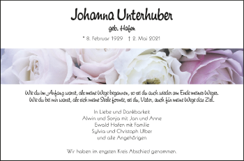 Anzeige von Johanna Unterhuber von Schwäbische Zeitung