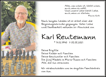 Anzeige von Karl Reutemann von Schwäbische Zeitung