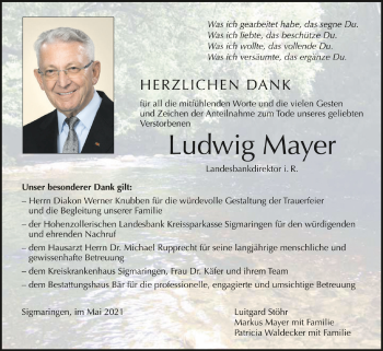 Anzeige von Ludwig Mayer von Schwäbische Zeitung