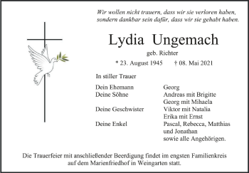 Anzeige von Lydia Ungemach von Schwäbische Zeitung