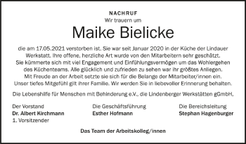 Anzeige von Maike Bielicke von Schwäbische Zeitung