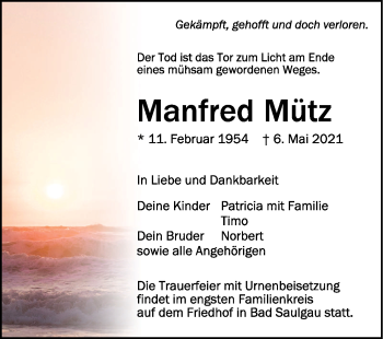 Anzeige von Manfred Mütz von Schwäbische Zeitung