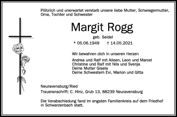Anzeige von Margit Rogg von Schwäbische Zeitung