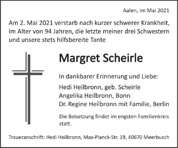 Anzeige von Margret Scheirle von Schwäbische Zeitung