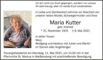 Anzeige von Maria Kutter von Schwäbische Zeitung