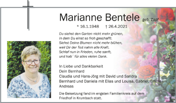 Anzeige von Marianne Bentele von Schwäbische Zeitung