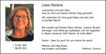 Anzeige von Marlene Schönegg von Schwäbische Zeitung