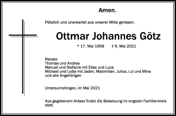 Anzeige von Ottmar Johannes Götz von Schwäbische Zeitung
