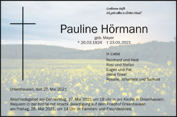 Anzeige von Pauline Hörmann von Schwäbische Zeitung