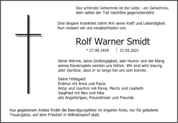 Anzeige von Rolf Warner Smidt von Schwäbische Zeitung