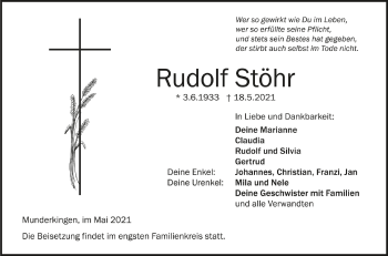 Anzeige von Rudolf Stöhr von Schwäbische Zeitung