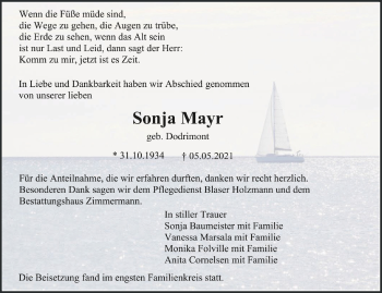 Anzeige von Sonja Mayr von Schwäbische Zeitung