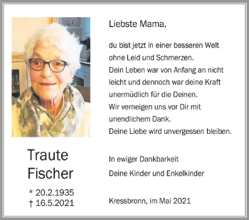 Anzeige von Traute Fischer von Schwäbische Zeitung