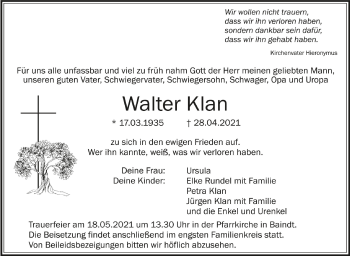 Anzeige von Walter Klan von Schwäbische Zeitung