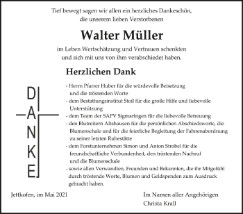 Anzeige von Walter Müller von Schwäbische Zeitung