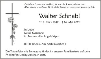 Anzeige von Walter Schnabl von Schwäbische Zeitung