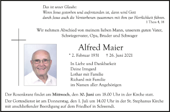Anzeige von Alfred Maier von Schwäbische Zeitung