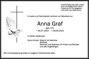 Anzeige von Anna Graf von Schwäbische Zeitung