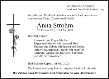 Anzeige von Anna Strohm von Schwäbische Zeitung