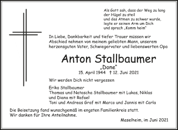 Anzeige von Anton Stallbaumer von Schwäbische Zeitung