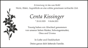 Anzeige von Centa Kissinger von Schwäbische Zeitung