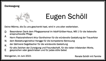 Anzeige von Eugen Schöll von Schwäbische Zeitung