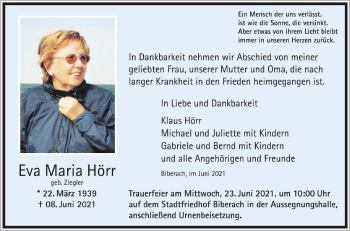 Anzeige von Eva Maria Hörr von Schwäbische Zeitung