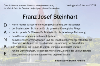 Anzeige von Franz Josef Steinhart von Schwäbische Zeitung