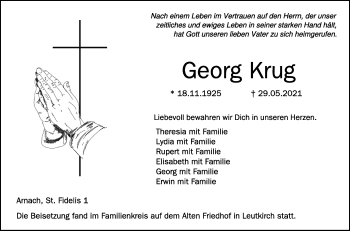 Anzeige von Georg Krug von Schwäbische Zeitung