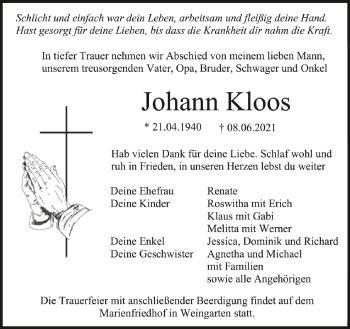 Anzeige von Johann Kloos von Schwäbische Zeitung