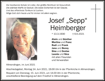 Anzeige von Josef Heimberger von Schwäbische Zeitung