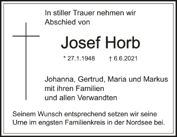 Anzeige von Josef Horb von Schwäbische Zeitung