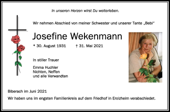 Anzeige von Josefine Wekenmann von Schwäbische Zeitung