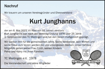 Anzeige von Kurt Junghanns von Schwäbische Zeitung