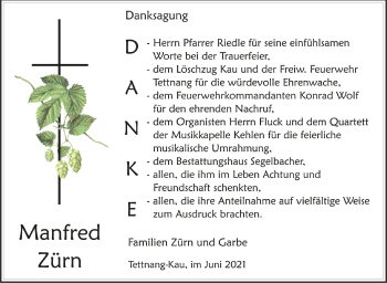 Anzeige von Manfred Zürn von Schwäbische Zeitung