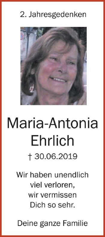 Anzeige von Maria-Antonia Ehrlich von Schwäbische Zeitung