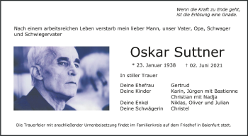 Anzeige von Oskar Suttner von Schwäbische Zeitung