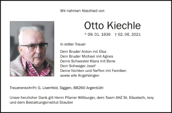 Anzeige von Otto Kiechle von Schwäbische Zeitung