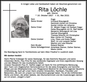 Anzeige von Rita Löchle von Schwäbische Zeitung