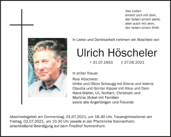 Anzeige von Ulrich Höscheler von Schwäbische Zeitung