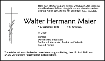 Anzeige von Walter Hermann Maier von Schwäbische Zeitung