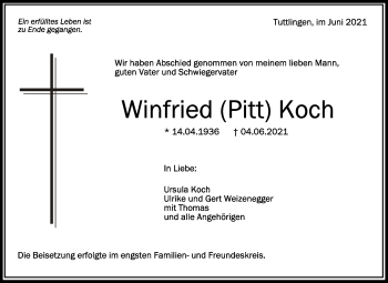 Anzeige von Winfried  Koch von Schwäbische Zeitung