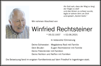 Anzeige von Winfried Rechtsteiner von Schwäbische Zeitung
