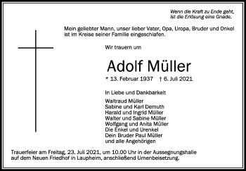 Anzeige von Adolf Müller von Schwäbische Zeitung
