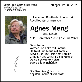 Anzeige von Agnes Meng von Schwäbische Zeitung