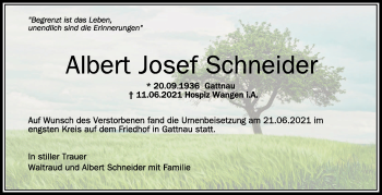 Anzeige von Albert Josef Schneider von Schwäbische Zeitung