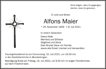 Anzeige von Alfons Maier von Schwäbische Zeitung